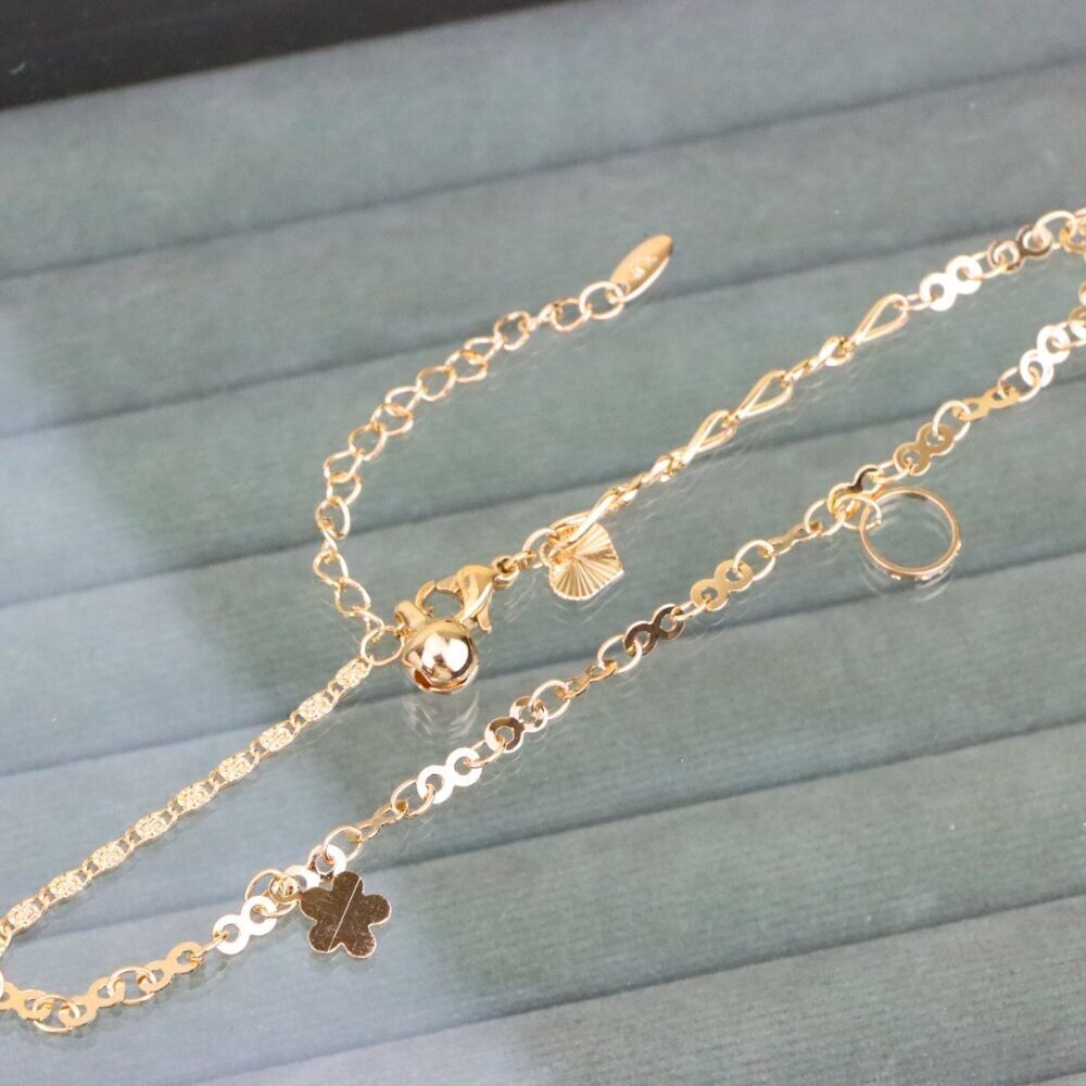"Rose Gold Charm Anklet with Anchor, Circle & Clover Pendants, XPAL1054